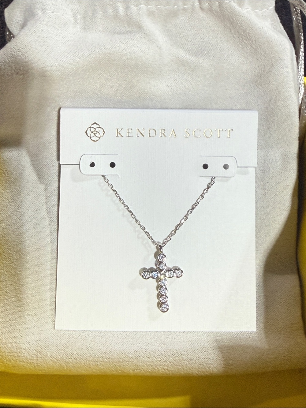 Kendra Scott Silver Cross Necklace with White Crystals New in Original Box
